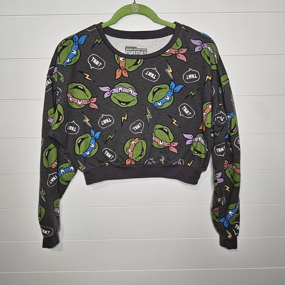 Nickelodeon Women Juniors Medium TMNT Gray and Green Crop Top Sweatshirt